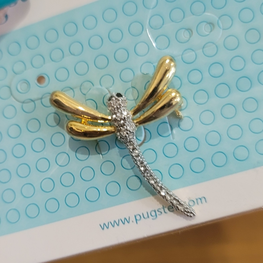 Pugster Gold Tone W/Rhimestone Dragon Fly Brooch